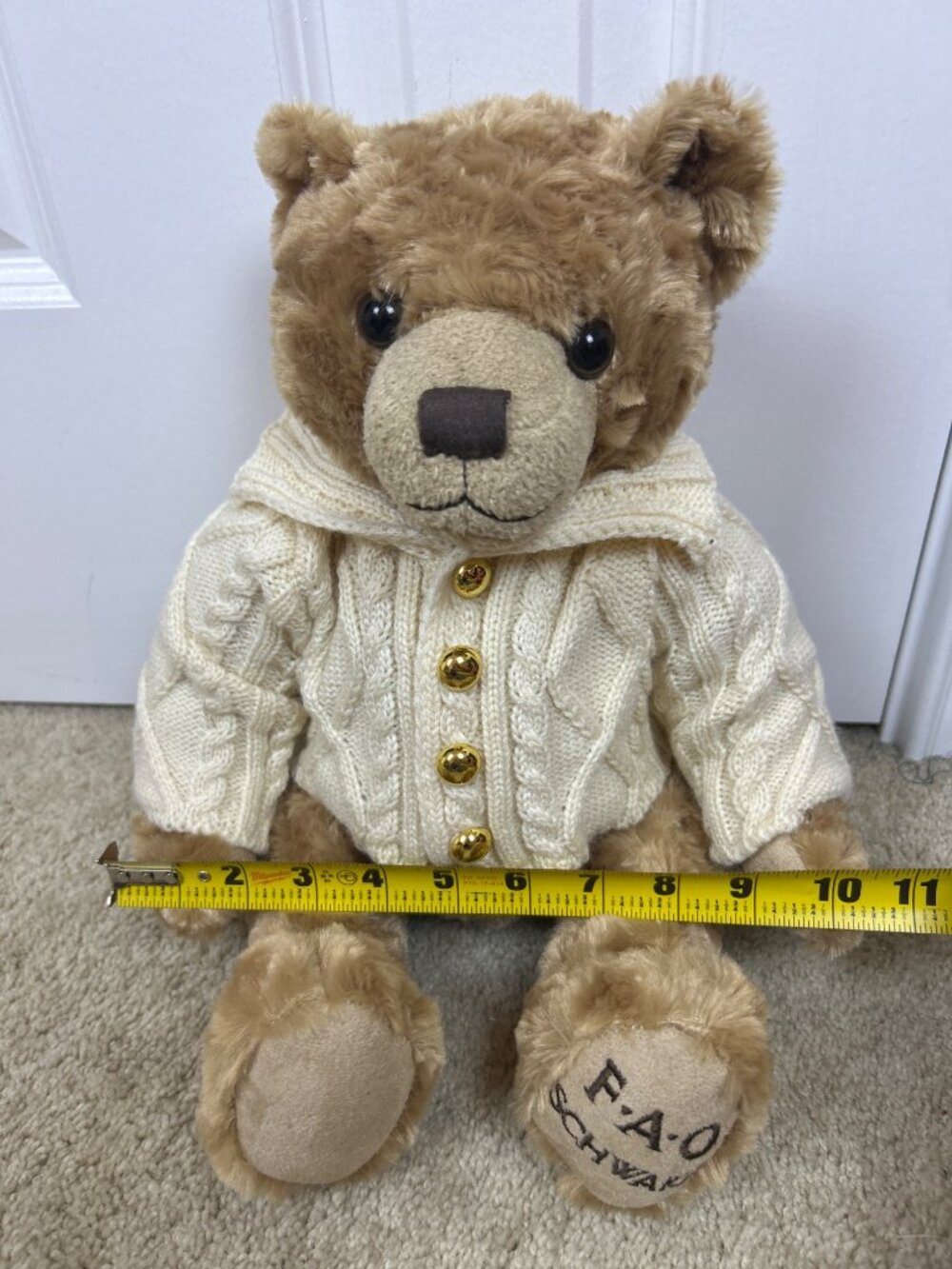 FAO Schwarz Soft Bear Plush 12” Sweater Cardigan Cozy Stuffed Animal Collectible - Picture 11 of 11